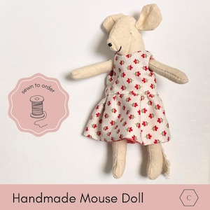 Mouse Doll • 6” Sewn Cloth Mouse Toy • Handmade Tiny Mouse • Dollhouse Mouse