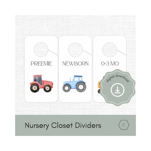 Printable Nursery Closet Dividers Tractor Themed Baby Boy Baby Girl Nursery Closet Organizers, Watercolor Tractors - Instant Download