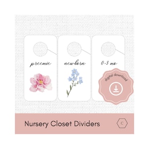 Nursery Closet Dividers Floral Nursery Decoration Baby Girl Flower Clothes Separator Closet Organizer Printable - Instant Download