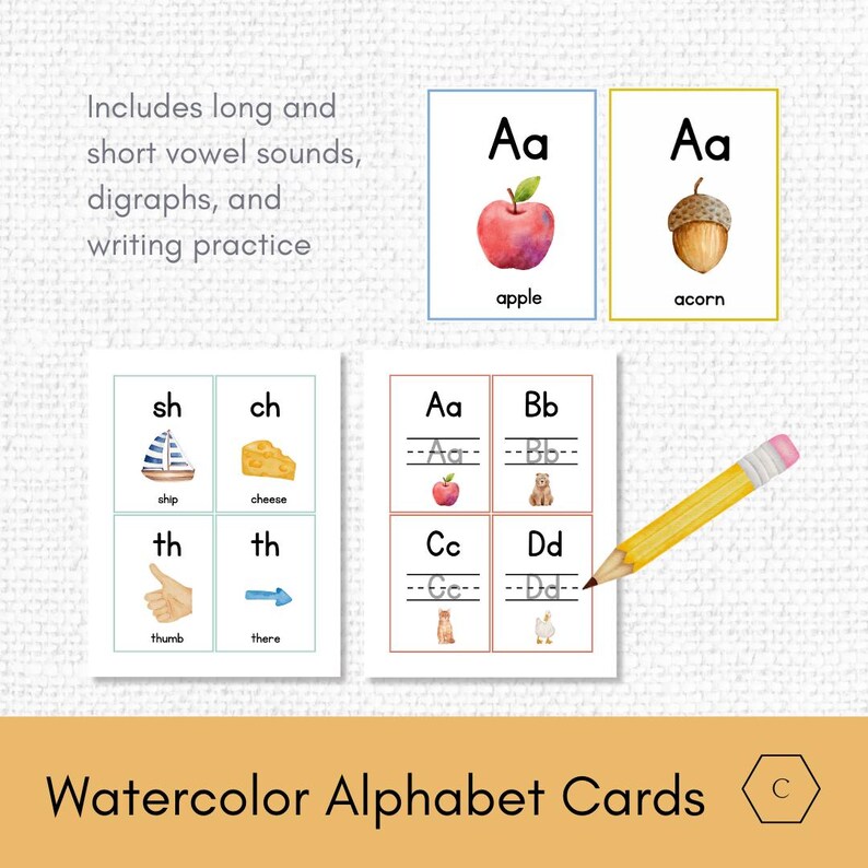 Watercolor Alphabet Flash Cards: Printable ABC Learning for Kids (PDF ...