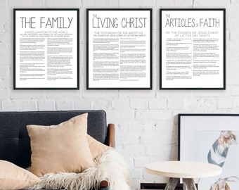 Set Of 3: Modern Family Proclamation, The Living Christ, & Articles of Faith, LDS Printable, Digital Download, Modern LDS Art