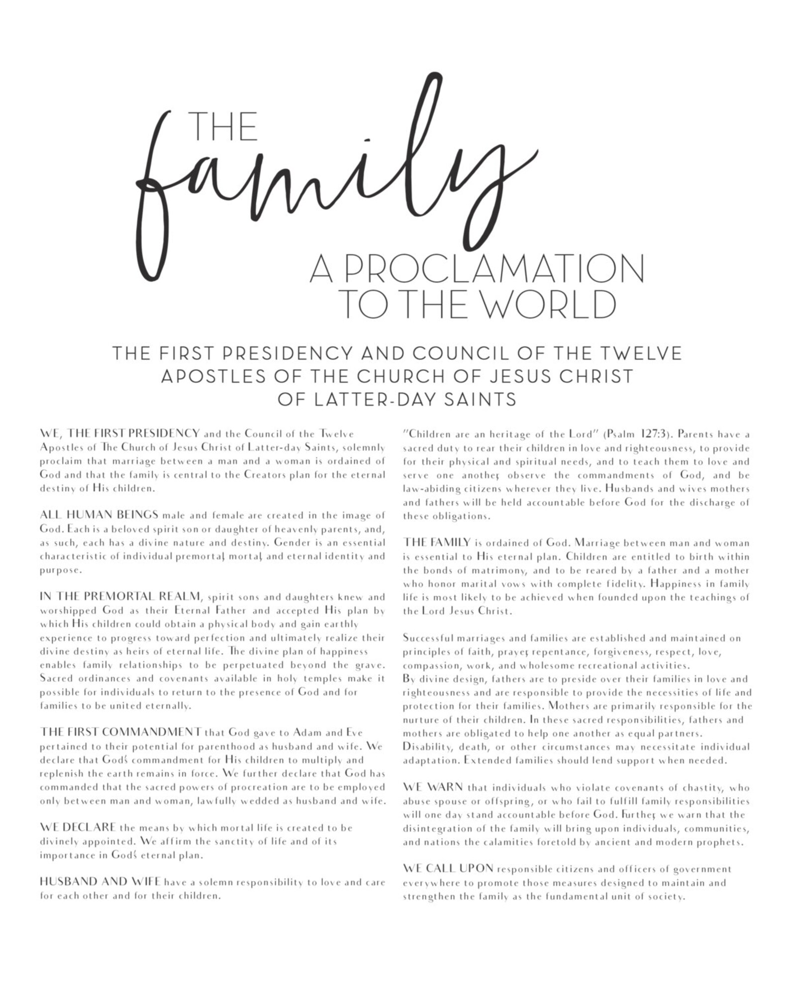 LDS Family Proclamation to the World Printable File Digital | Etsy