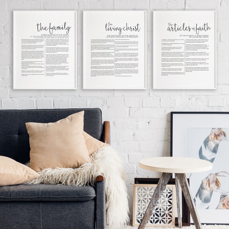 Set Of 3: Script Family Proclamation, The Living Christ, & Articles of Faith, LDS Printable, Digital Download, Modern LDS Art image 1