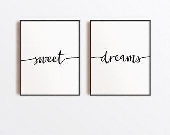 Sweet Dreams Printable Wall Art Poster Set Of 2 Minimal Quote Home Decor