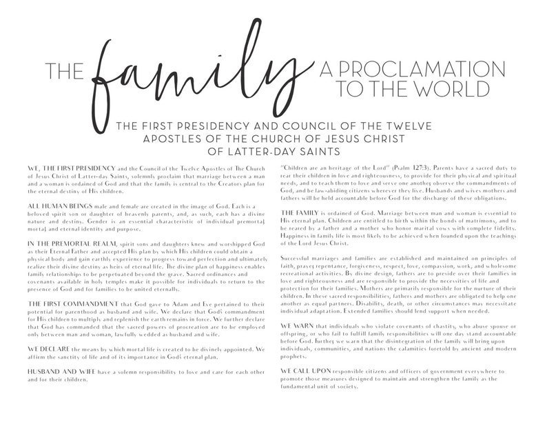 LDS Family Proclamation to the World Printable File Digital Etsy