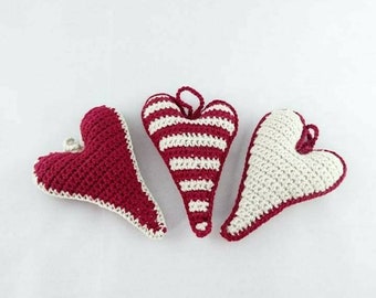 Christmas hearts, crochet ornaments, door hangers, window display, yule decoration, festive decor, vintage, rustic, olden day, nostalgia