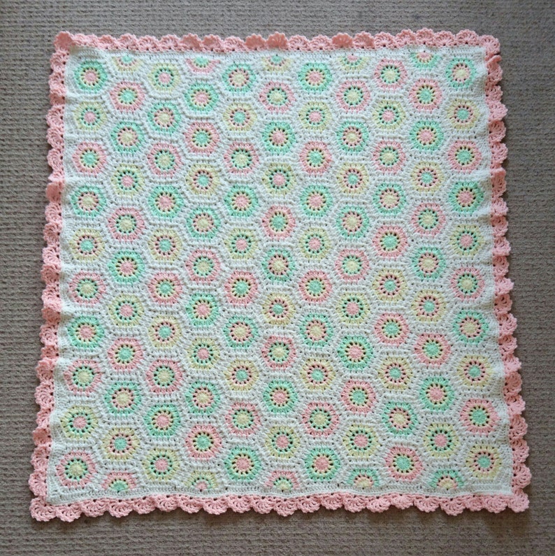 Hexagon Blanket, Crochet Baby Blanket, Pastel Colours, Nursery Decor ...