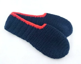 Navy Crochet Slippers, indoor shoes, socks, footwear, loafers, slip ons, size 11-12UK, handmade, gift idea, secret santa, stocking fillers