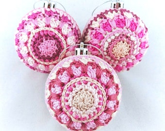 Crochet Baubles, Christmas baubles, set of 3, pink,  handmade ornaments, yule decoration, window display, home decor, merry Christmas