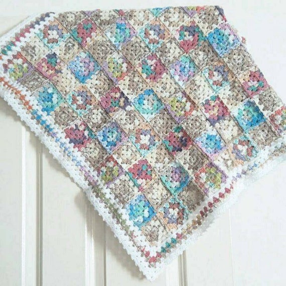 Shabby Chic Baby Blanket Crochet Baby Blanket Pram Blanket Unisex Granny Squares Multicolour Baby Bedding Nursery Decor Baby Gifts Etsy Canada