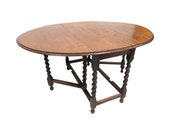 Antique English Tiger Oak Barley Twist Gate Leg Drop Leaf Table