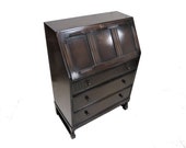 Solid Wood Desk Vintage English Dark Oak Drop Front Secretary Desk