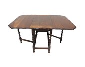 Antique English Oak Barley Twist Scalloped Edge Gate Leg Drop Leaf Table