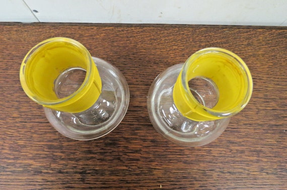 2 Vintage Mckee Hottle Glasbake Clear Glass Bottles With Yellow