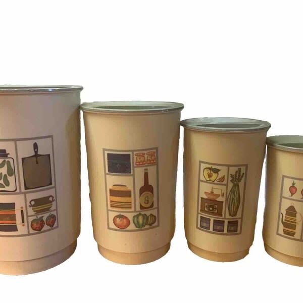 VTG Retro 70s Set Of 4 Hard Plastic Nesting Canister Kitschy Kitchen