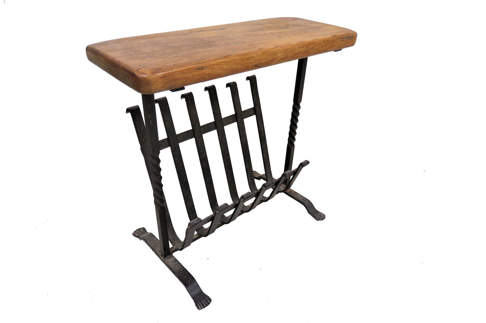 Newspaper Holder Vintage English Oak Wood and Iron Magazine Etsy