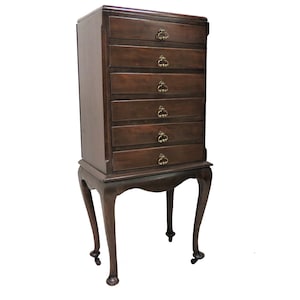 Vintage English Burled Mahogany 6 Drawer Lingerie Chest