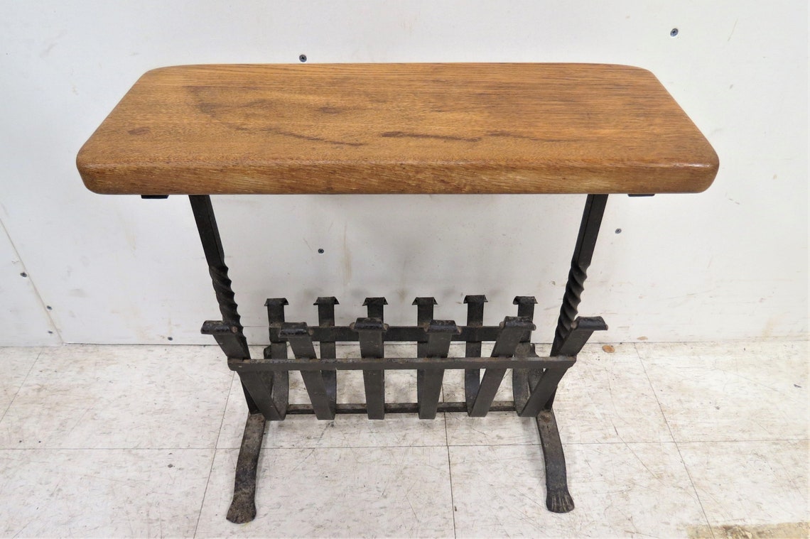 Newspaper Holder Vintage English Oak Wood and Iron Magazine Etsy