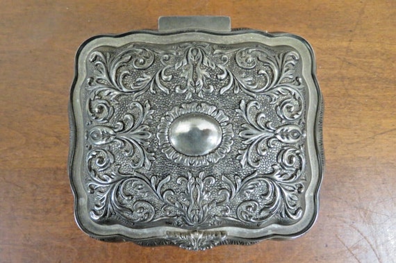 Vintage Silver Plated Jewelry Box - Ornate Floral… - image 4