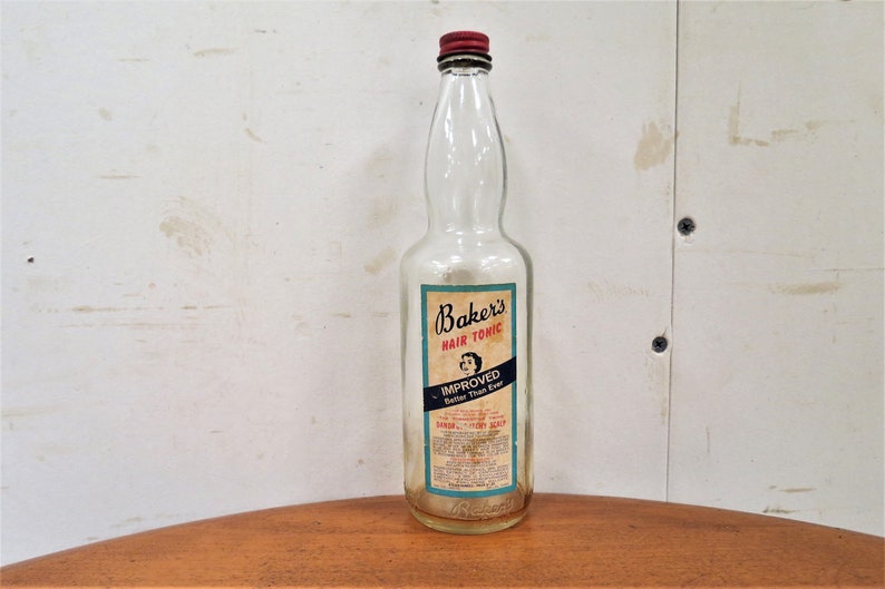 Deorative Bottles Vintage Glass Baker's Hair Tonic Bottle From Baker's Best Hair Tonic Company image 1