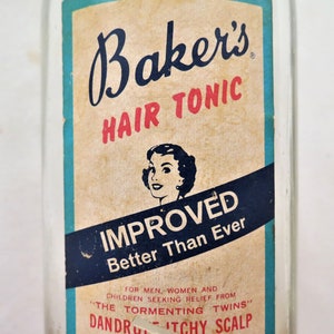 Deorative Bottles Vintage Glass Baker's Hair Tonic Bottle From Baker's Best Hair Tonic Company image 4