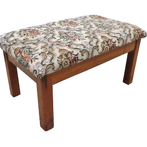 Small Footstool | Vintage English Adjustable Upholstered Foot Stool