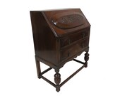 Antique Secretary Desk English Oak Drop Front Secretary With Stretcher Desk