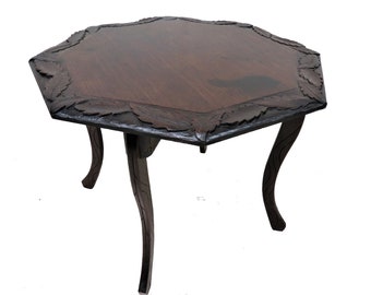 Unique Accent Table | English Carved Mahogany Side Table Or Occasional Table