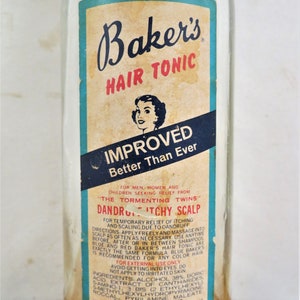 Deorative Bottles Vintage Glass Baker's Hair Tonic Bottle From Baker's Best Hair Tonic Company image 3