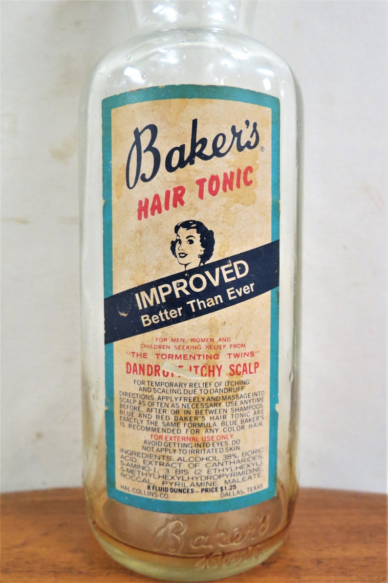 Deorative Bottles Vintage Glass Baker's Hair Tonic Bottle From Baker's Best Hair Tonic Company image 3