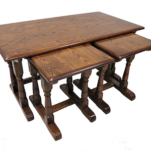 Nest Of Tables | Vintage English Oak Unique Coffee Table With Nesting Side Tables