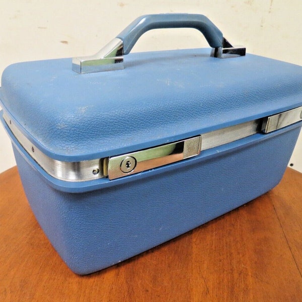 Vintage Blue Samsonite Montebello II Train Case Carry On Luggage No Key And Tray