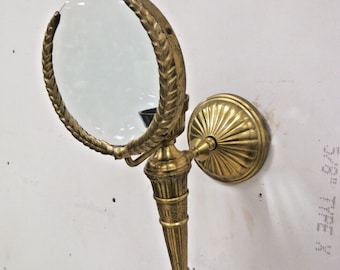Vintage Brass Magnifying Candle Holder Wall Sconce - Antique Art Deco Wreath