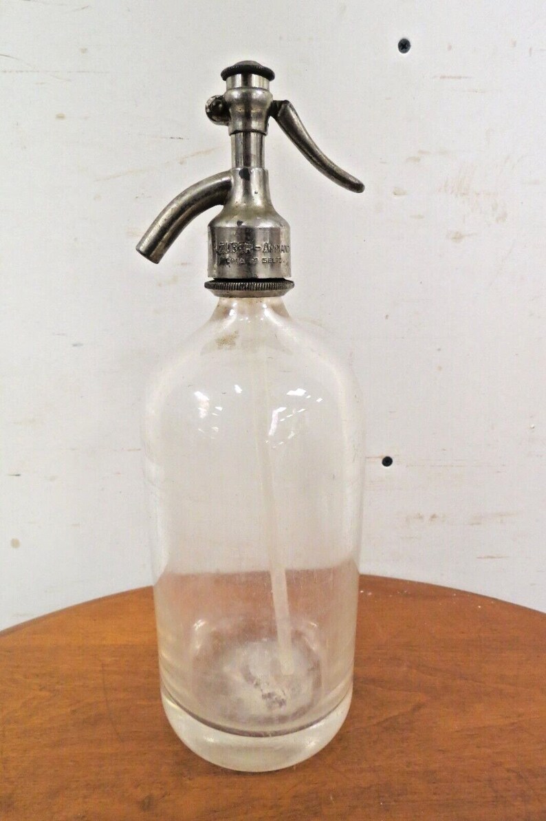 Clear Glass Seltzer Bottle H. Zuber Appiano Rigamonti & Villa Milano 1931 image 1