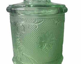 Vintage Tiara Chantilly Indiana Green Sandwhich Glass 7.5" Canister w/ Lid