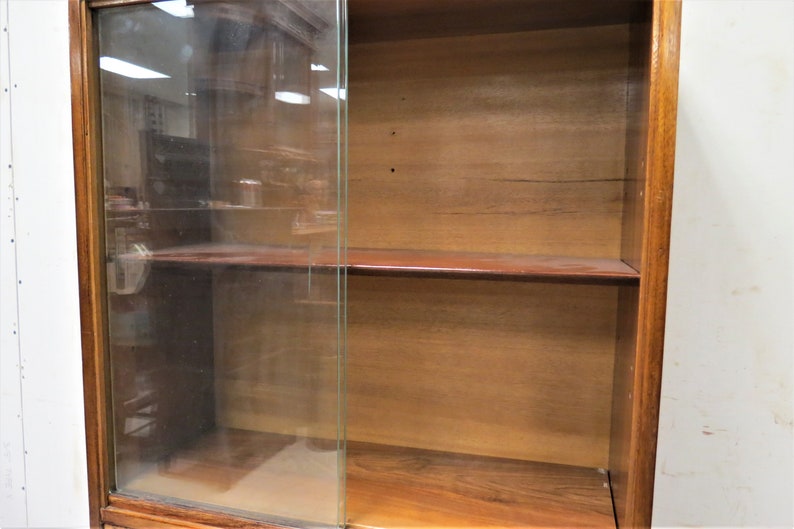 Mid Century Bookcase Vintage English Mahogany Sliding Glass Bookcase image 5