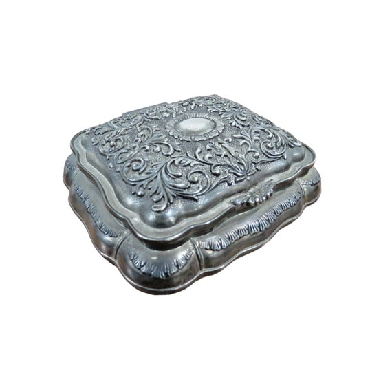 Vintage Silver Plated Jewelry Box - Ornate Floral… - image 1