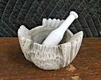 Vintage Stone Granite Mortar & Pestle - Aztec Design Apothecary Pharmace RX