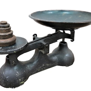 Balance Scale | Vintage English Dark Green Cast Iron Balace Scale With Weights