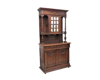 Tall Storage Cabinet | Antique French Classical Revival Hunt Cabinet With Beveled Mirror Circa 1900