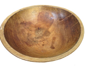Rustic Wood Bowl | Vintage Munising Primitive Wooden Dough Bowl Or Fruit Bowl