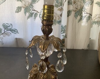 Vintage Brass, Cut Glass, Hollywood Regency, Italian Marble Base, Table Lamp