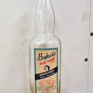 Deorative Bottles Vintage Glass Baker's Hair Tonic Bottle From Baker's Best Hair Tonic Company image 2