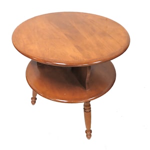 Early American Furniture | Ethan Allen Maple And Birch Two Tiered Round End Table