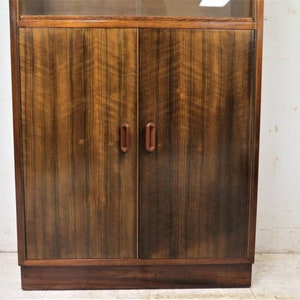 Mid Century Bookcase Vintage English Mahogany Sliding Glass Bookcase image 4