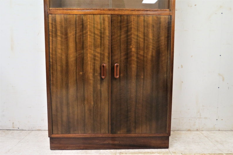 Mid Century Bookcase Vintage English Mahogany Sliding Glass Bookcase image 4