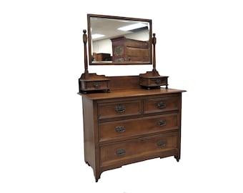 Mirrored Dresser | English Oak 4 Drawer Dresser With Beveled Mirror