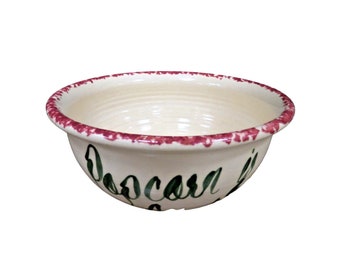 Vintage Stoneware Popcorn Bowl -Popcorn Is For Sharing - Green & Red Pottery