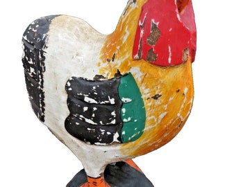 Vintage Painted Wood Chicken Rooster - Folk Art Farmhouse Country Decor 12.5"