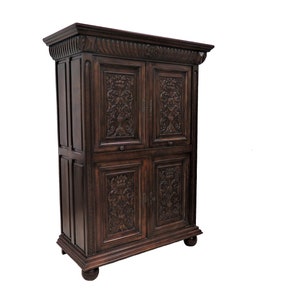 Drinks Cabinet | Vintage French Carved Lift Top Cocktail Cabinet With Mirrored Interior